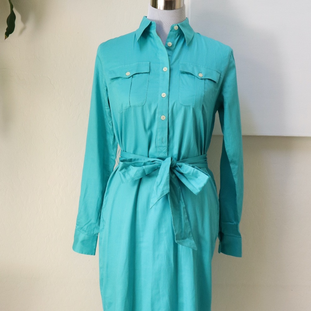 Lauren Ralph Lauren Shirtdress Sz 4 Turquoise, Button-down with Belt